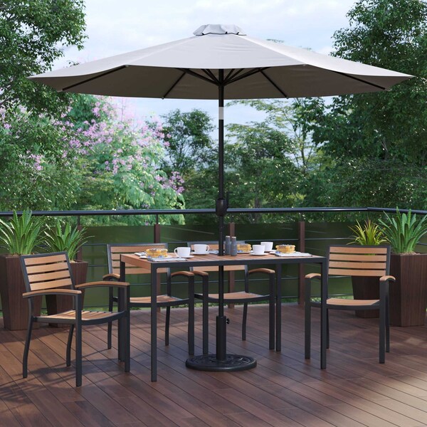 Flash Furniture Patio Set-30"x48" Table-4 Chairs-Tan Umbrella-Base XU-DG-304860064-UB19BGY-GG - main
